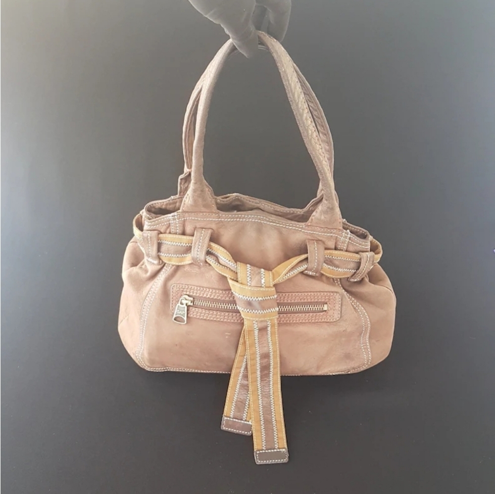 GAP Jeans 1969 Brown Leather Belted Shoulder Bag, Brown Canvas Belt, Back Pocket